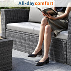 Wisteria Lane 4 Piece Patio Furniture Set  Wicker Outdoor Patio Conversation Furniture Set  All Weather Outdoor Patio Sofa with Cushion and Glass Table  Ash Gray