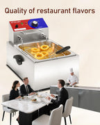 Commercial Deep Fryer - 12 L Electric Deep Fryer with 6 L Basket, Commercial Deep Fryer with Basket, Stainless Steel Countertop Deep Fryer w/Adjustable Temperature and Restaurant Use