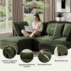 Ihanherry 97.2” Modular Sectional Sofa with Storage, U Shaped Modern Sofa for Living Room, 4-Seat Chenille Fabric Comfy Deep Seat Sofa with Movable Ottoman for Bedroom and Apartment, Green