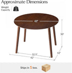 HULALA HOME Round Dining Table for 4, 42" Brown Wood Kitchen Table with Rubber Wooden Legs Small Circle Dinner Coffee Writing Table Space Saving Dinette for Dining Living Room - Acorn