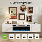 Real Relax 70" Floating TV Stand with 36" Electric Fireplace, Wall Mounted Entertainment Center with Storage, Remote Control, Modern LED Lights Fireplace TV Console for TVs Up to 80", All White