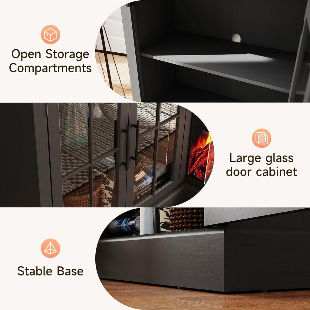 98" Farmhouse TV Stand with 36" Fireplace for Living Room,Media Entertainment Center with Adjustable Shelves and Large Storage Cabinets, TVs up to 100", Black