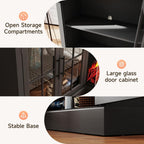 98" Farmhouse TV Stand with 36" Fireplace for Living Room,Media Entertainment Center with Adjustable Shelves and Large Storage Cabinets, TVs up to 100", Black