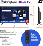 Westinghouse Roku TV - 43 Inch Smart TV  4K UHD Television with Wi-Fi Connectivity and Mobile App  Flat Screen  Bluetooth  Compatible with Apple AirPlay  Alexa and Google Assistant
