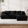 96.8" Boneless Couch Cloud Modular Sectional Sofa with L Shaped Chaise, Modern Corduroy Upholstered Deep Seat Couches Lounge with 5 Pillows for Living Room Bedroom(Black, Stripe, Right Facing Chaise)