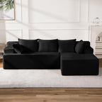 96.8" Boneless Couch Cloud Modular Sectional Sofa with L Shaped Chaise, Modern Corduroy Upholstered Deep Seat Couches Lounge with 5 Pillows for Living Room Bedroom(Black, Stripe, Right Facing Chaise)