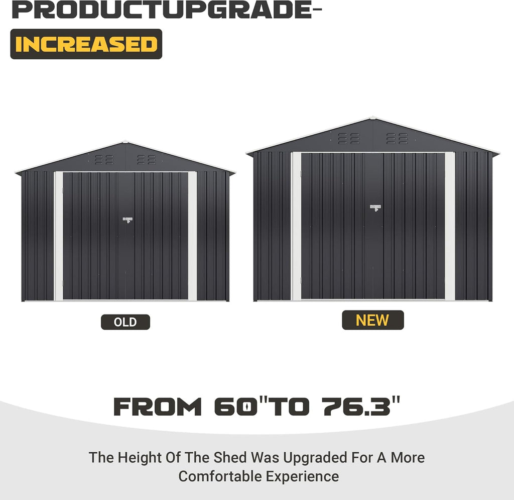 Polar Aurora 8 x 12 FT Outdoor Storage Shed  Metal Garden Shed with Updated Frame Structure  Tool Sheds for Backyard Garden Patio Lawn Black