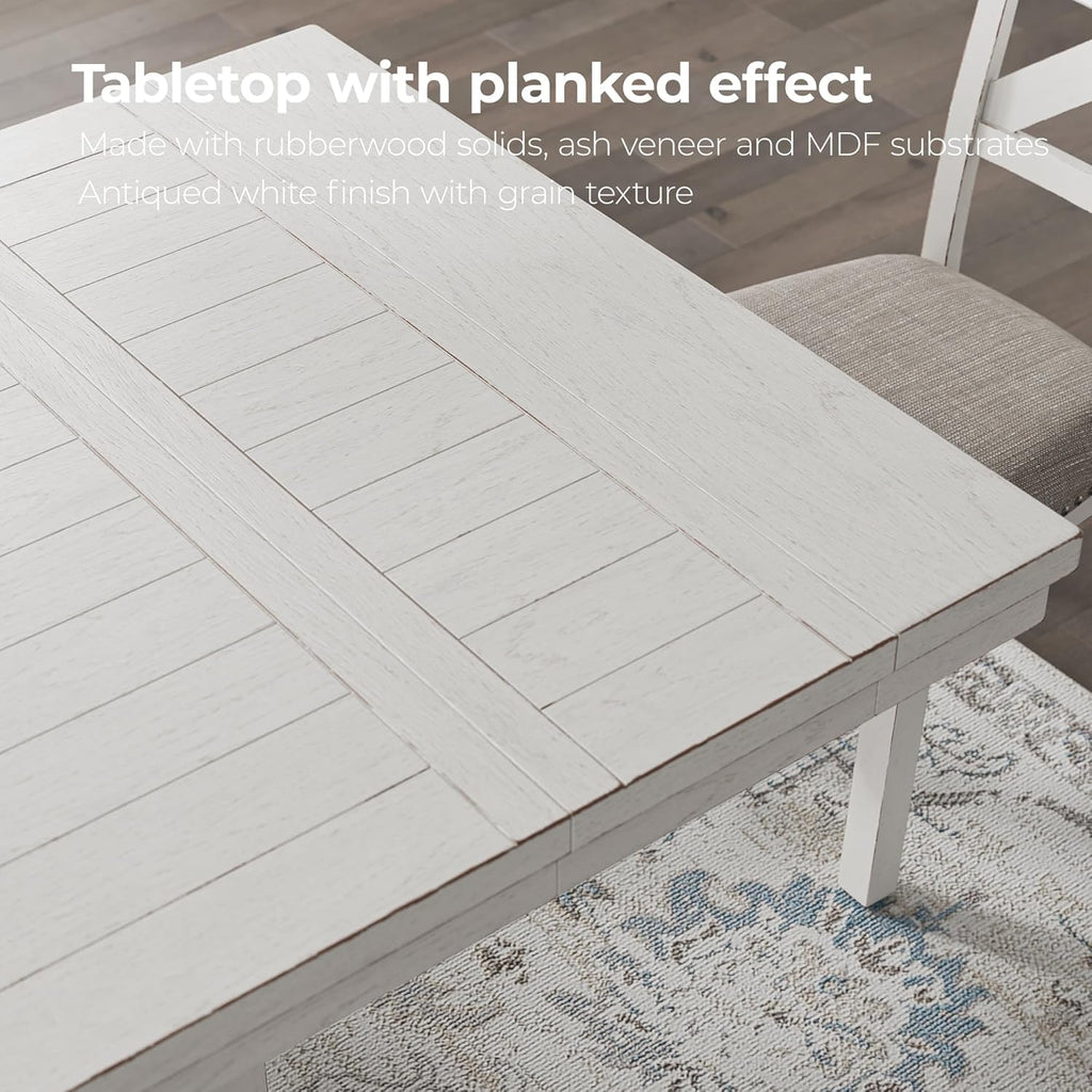 Signature Design by Ashley Robbinsdale Casual Removable Center Leaf Dining Extension Table with Trestle Base, Wood, Ash Veneer, Tabletop with Planked Effect, 2 Removable Center Leaves, Seats 8, White