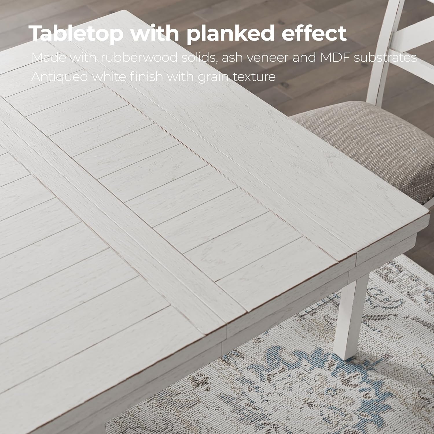 Signature Design by Ashley Robbinsdale Casual Removable Center Leaf Dining Extension Table with Trestle Base, Wood, Ash Veneer, Tabletop with Planked Effect, 2 Removable Center Leaves, Seats 8, White