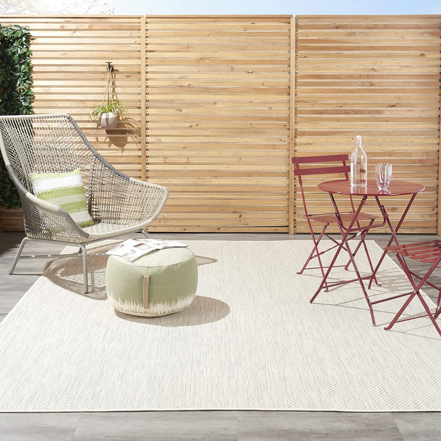 Nourison Home Courtyard Ivory Silver 9' x 12' Area Rug - Easy Clean  Non Shedding  Bed Room  Living Room  Dining Room  Kitchen (9' x 12')