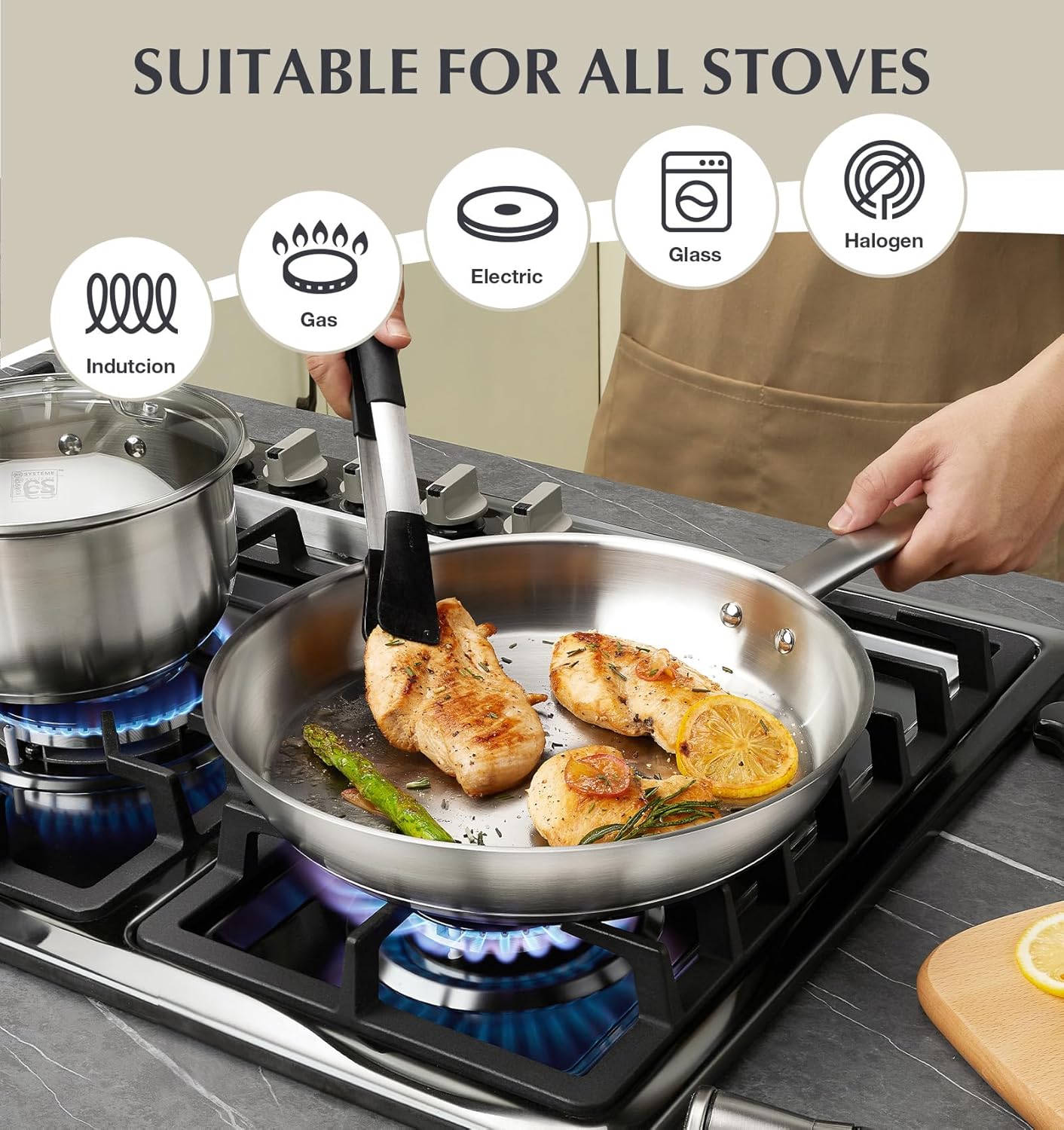 KOCH SYSTEME CS Stainless Steel Cookware Set 10 Piece, 18/10 Stainless Steel Pots and Pans Set for Professional Cooking, Kitchen Cookware Sets, Induction Compatible, Pots and Pans Set, Cooking Set