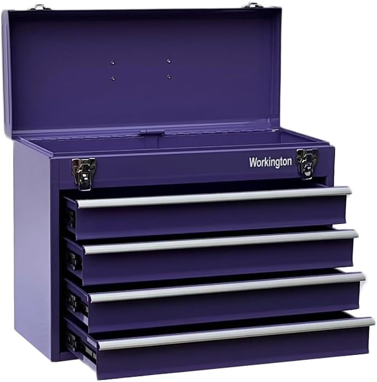 Workington Portable Metal Tool Chest with 4 Drawers, 20" 4-Drawer Tool Chest Cabinet with Ball Bearing Drawer Slides, Steel Tool Storage Box Organizer 4004 Purple