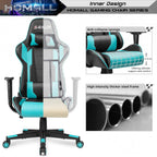 Homall Gaming Chair, Office Chair High Back Computer Chair Leather Desk Chair Racing Executive Ergonomic Adjustable Swivel Task Chair with Headrest and Lumbar Support(Cyan)