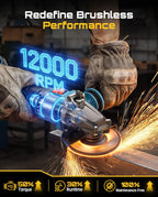 SEESII Flathead Brushless Angle Grinder, 21V Cordless Variable Speed Grinder Kit 5.0Ah Battery+Charger, 4-1/2 to 5" Cut Off Tool, 6-Speed, 20ms Brake+Drop Protection for Metal Cutting, Auto Body, DIY