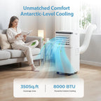 Antarctic Star 8000BTU Portable Air Conditioner 3-in-1 with 24H Timer，Sleep Mode, Dehumidifier, 2 Fan Speeds, Fast Cooling AC Unit with Remote, Digital Display for Home/Office