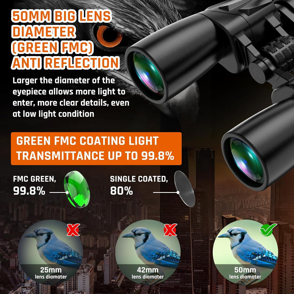 10-30x50 Zoom Binoculars for Adults  High Powered Military Binoculars for Bird Watching Traveling Hunting Concerts with Large View BAK4 FMC Lens Clear Low Light Vision at Night