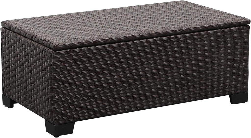 Rattaner Outdoor Storage Table Wicker Patio Coffee Table All-Weather Wicker Side Table with Waterproof Cover, Brown