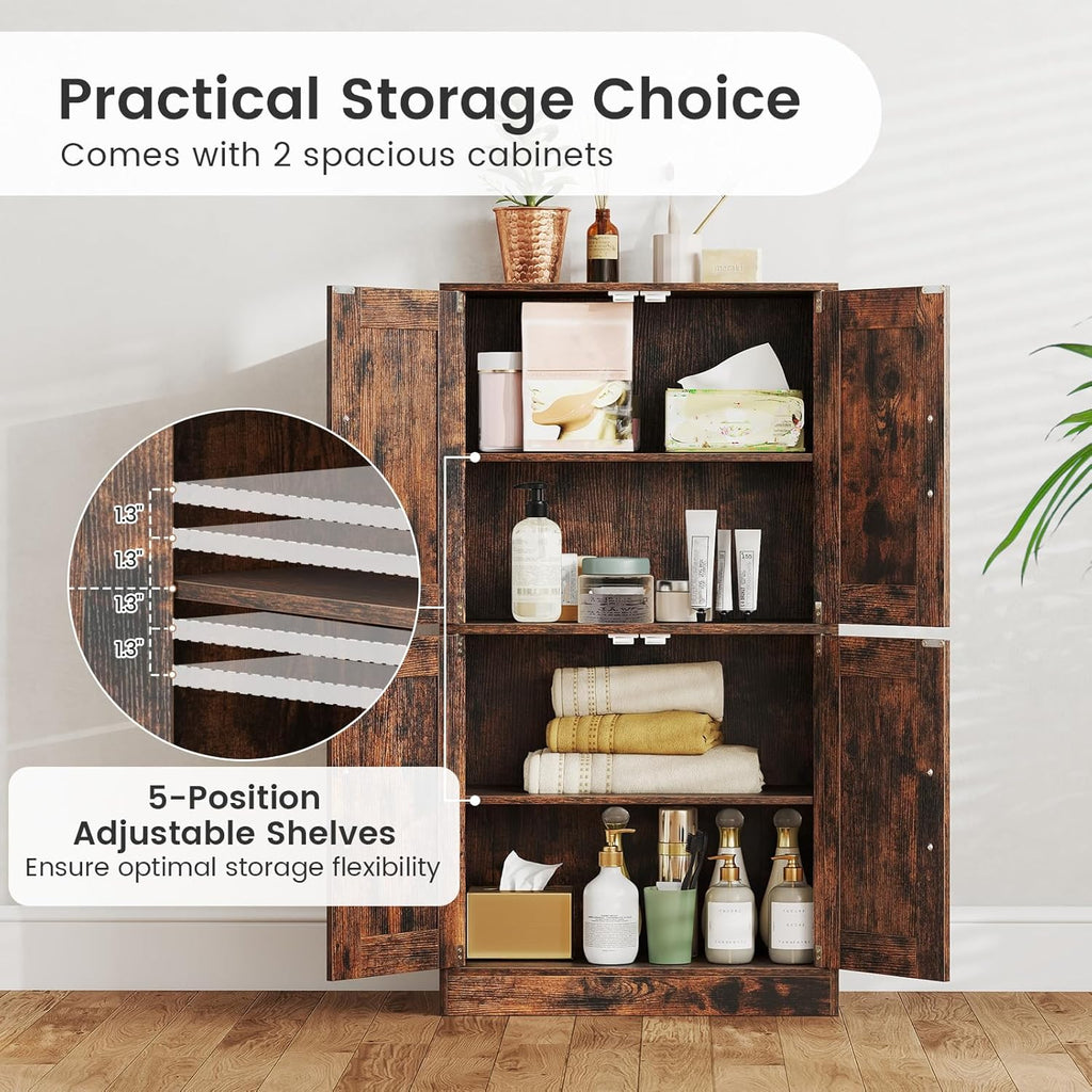 Giantex Bathroom Cabinet, 43.5” Storage Cabinet with Doors & Adjustable Shelves, Kitchen Pantry, Storage Organizer for Living Room Dining Room Study (Rustic Brown)