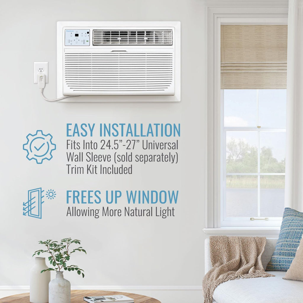Keystone 12,000 BTU Wall Mounted Air Conditioner with Supplemental Heat and Dehumidifier Function, 230V, Wall AC with Remote for Small and Medium Sized Rooms up to 550 Sq.Ft., Quiet, High Efficiency