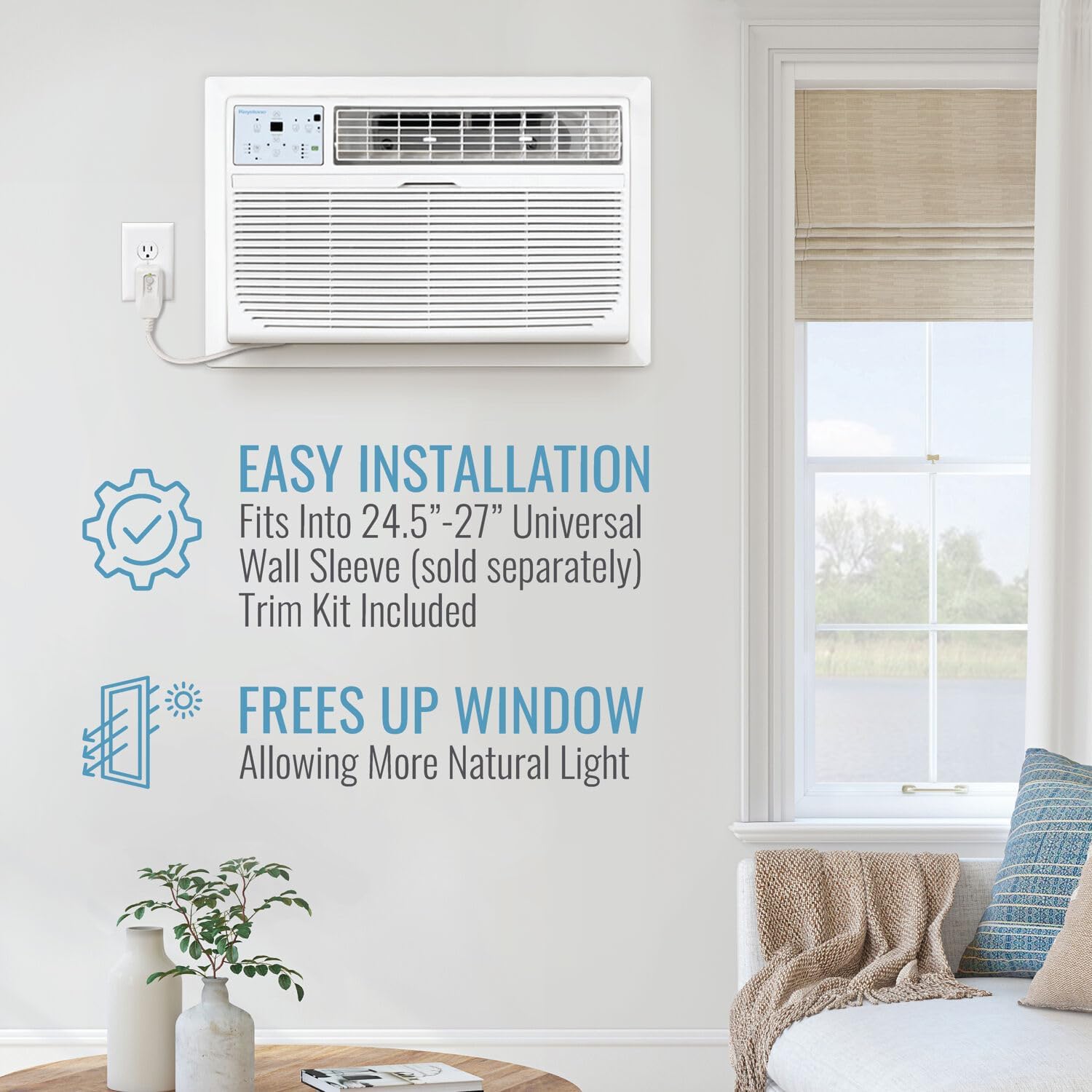 Keystone 12,000 BTU Wall Mounted Air Conditioner with Supplemental Heat and Dehumidifier Function, 230V, Wall AC with Remote for Small and Medium Sized Rooms up to 550 Sq.Ft., Quiet, High Efficiency
