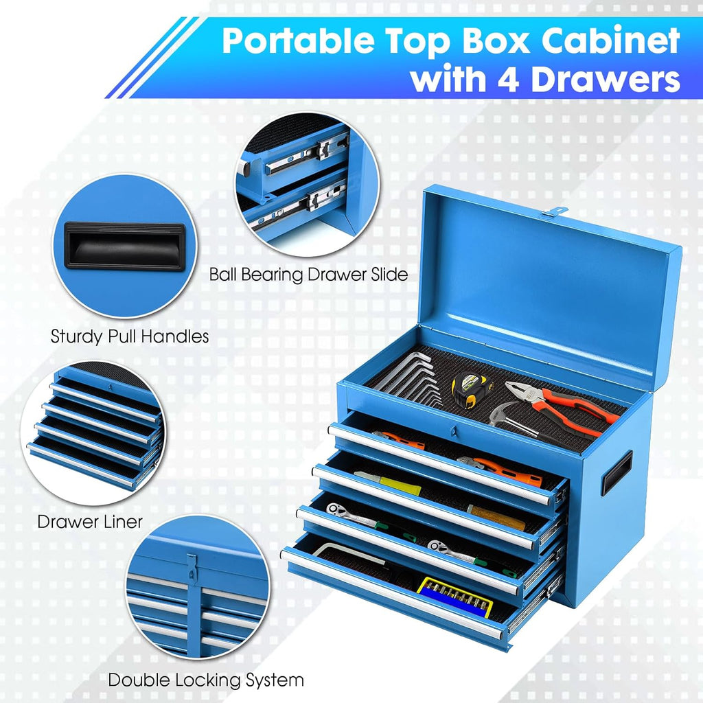 Dawmilon 5-Drawer Rolling Tool Chest with Wheels - Large Tool Storage Cabinet with Detachable Toolbox for Repair Room, Warehouse - Rolling Tool Box with Hooks, Liners, Blue