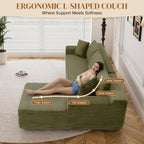 95" Boneless Cloud Sectional Couches for Living Room, Comfy Fluffy L Shaped Memory Foam Deep Seat Boneless Couch, Modular Sectional Sofa with Left Facing Chaise, Olive Green
