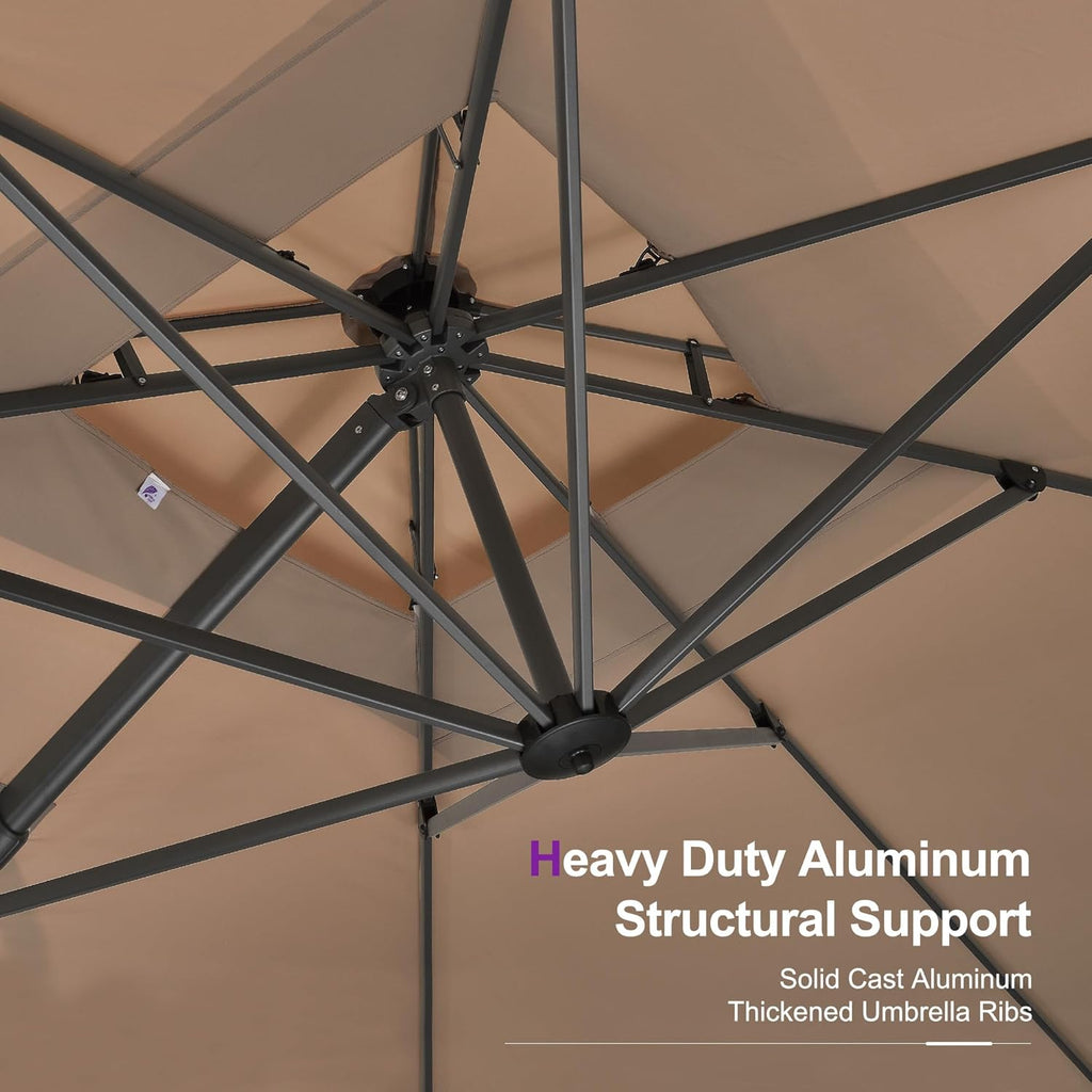 PURPLE LEAF 9' X 12' Cantilever Outdoor Umbrellas Large Patio Umbrella Hanging Double Top Rectangle Offset Umbrella with 360°Rotation Tilting Umbrella Outdoor Patio  Taupe