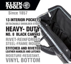 Klein Tools 510218SPBLK Tool Bag, Large 18-Inch Deluxe Canvas Tool Bag and Organizer with 13 Pockets and Shoulder Strap, Black