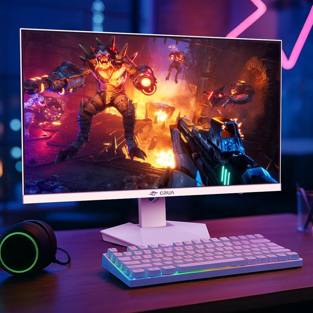 CRUA 27” Gaming Monitor  IPS UHD 3840x2160 4K 160Hz / FHD 320Hz Dual Mode White Computer Monitor  Rotating/Pivot & Height-Adjustable  AMD FreeSync  Built-in Speakers  PIP/PBP  HDMI 2.1 & DP 1.4