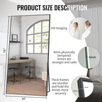Beauty4U 76" x 34" Large Full Length Mirror with Stand, Black Wall Mounting Full Body Tempered Mirror for Living Room, Bedroom