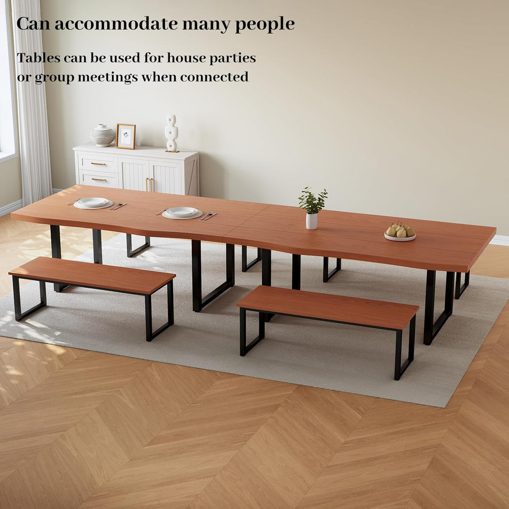 63" Dining Table with 2 Bench, Modern Kitchen Table Set for 4 to 6 Persons, Thickened MDF Wooden Table for Dining Room, Kitchen,Living Room