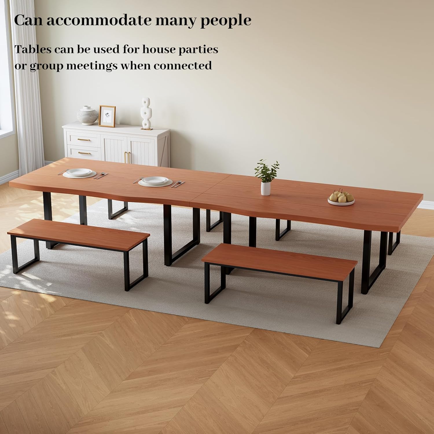 63" Dining Table with 2 Bench, Modern Kitchen Table Set for 4 to 6 Persons, Thickened MDF Wooden Table for Dining Room, Kitchen,Living Room