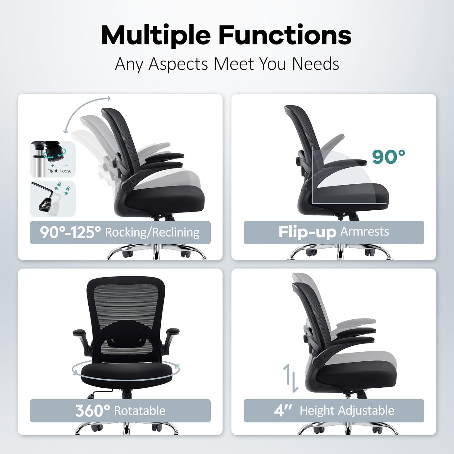 Office Chair,Ergonomic Mesh Desk Chair with Adjustable Lumbar Support,Computer Chair with Flip-up Armrests, Rolling Executive Chairs, Home Office Chair(Black)