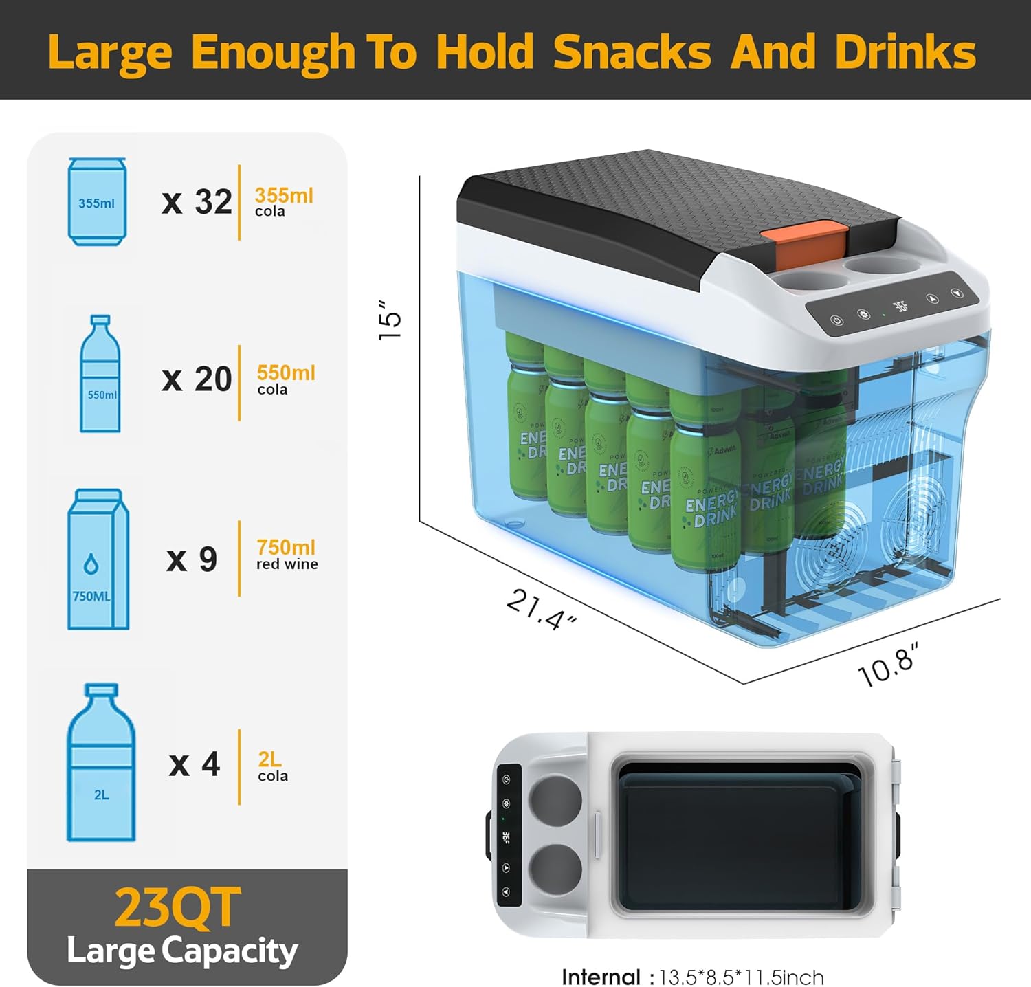 Kikihuose 12V Car Refrigerator Cooler/Warmer 23 Quart (22L) Portable Electric Car Cooler with 12 Volt DC &120V AC, Plug In Thermoelectric Fridge for Vehicles, Camping, RV, Modern Black