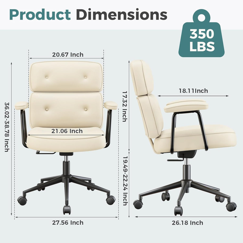OLIXIS Ergonomic Home Office Desk Chair, PU Leather Computer Chair with Lumbar Support Adjustable Height Rolling Swivel Executive Task Armrests Chair, Off-White