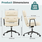 OLIXIS Ergonomic Home Office Desk Chair, PU Leather Computer Chair with Lumbar Support Adjustable Height Rolling Swivel Executive Task Armrests Chair, Off-White