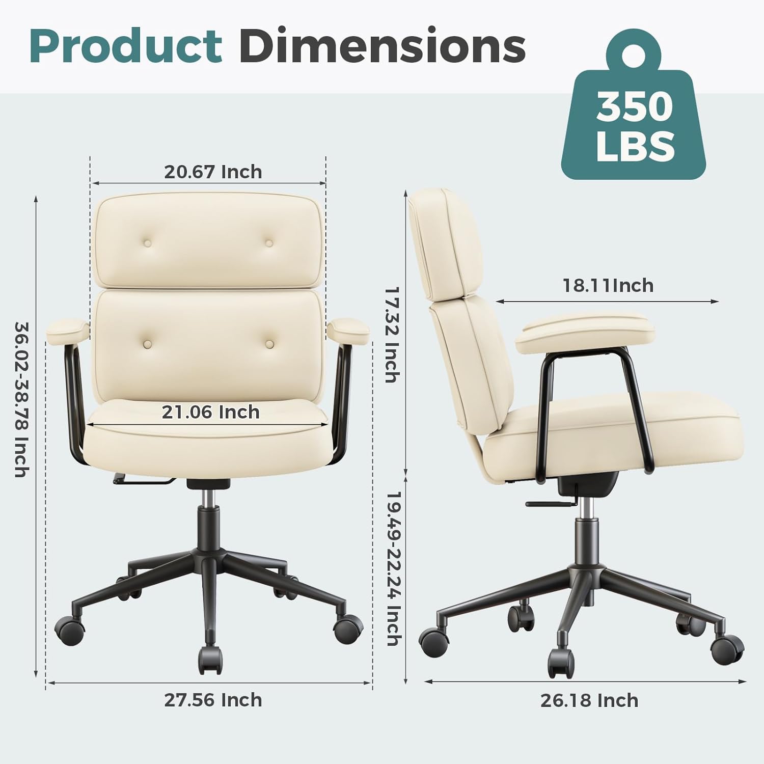 OLIXIS Ergonomic Home Office Desk Chair, PU Leather Computer Chair with Lumbar Support Adjustable Height Rolling Swivel Executive Task Armrests Chair, Off-White