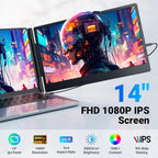 Ygretyrjh Laptop Screen Extender  14" Triple Portable Monitor for Laptop  1080P FHD IPS Screen Extender Monitors for 13"-17"  Travel Monitor for Mac/Windows/Chrome  Built-in Speakers