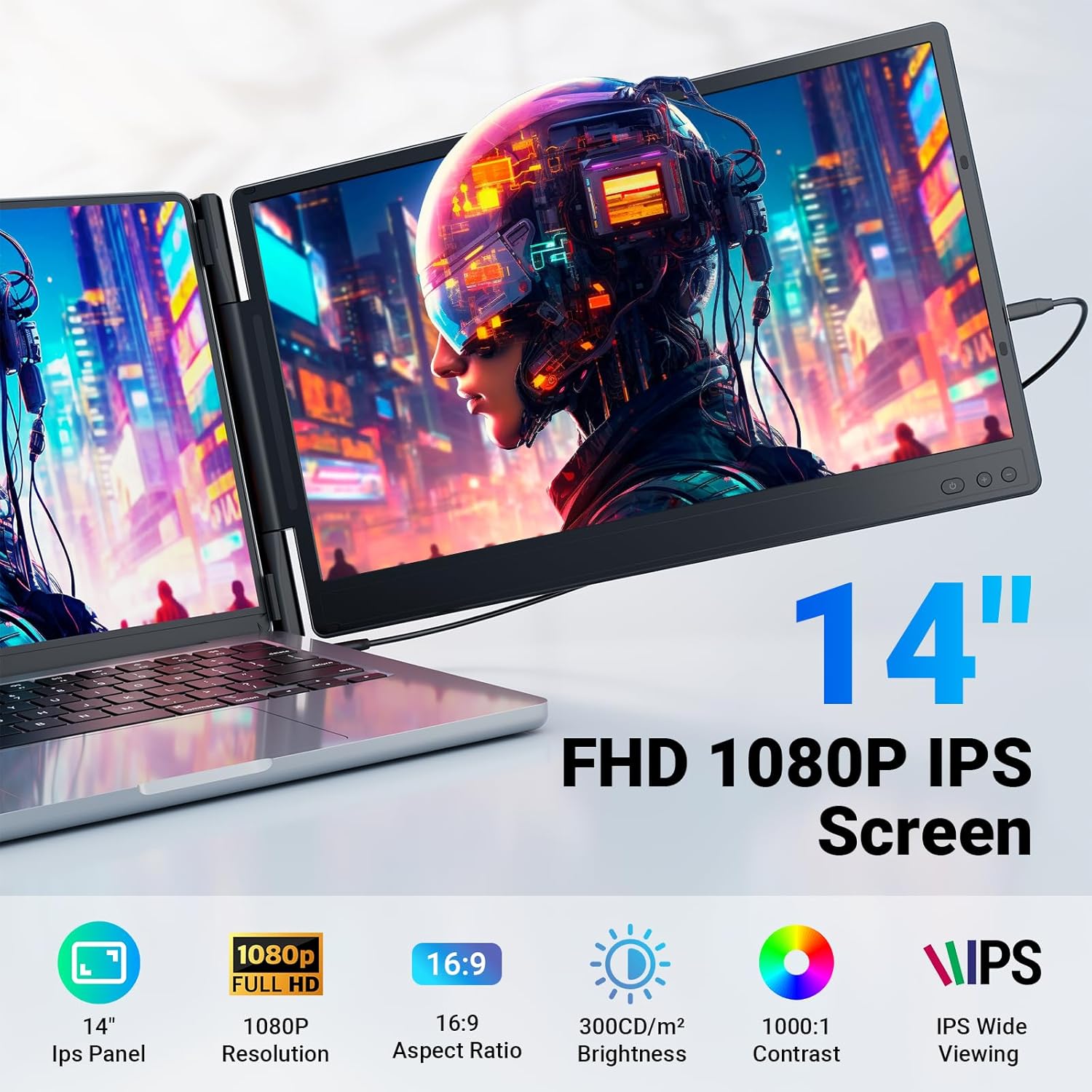 Ygretyrjh Laptop Screen Extender  14" Triple Portable Monitor for Laptop  1080P FHD IPS Screen Extender Monitors for 13"-17"  Travel Monitor for Mac/Windows/Chrome  Built-in Speakers