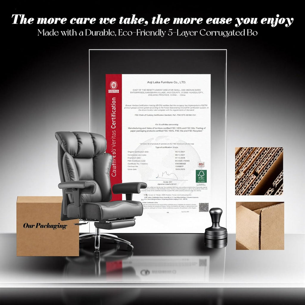 Efomao Big and Tall Office Chair 400lbs - Heavy Duty Executive Desk Chair with Foot Rest & 23" Wide Seat - High Back Ergonomic Leather Computer Chair for Heavy People, Home Office, Grey