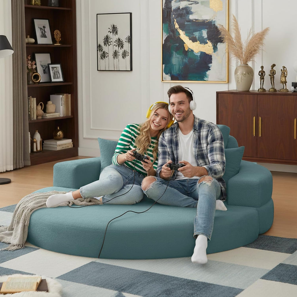 71" Boneless Couch Sofa Bed Oversized Round Couch 2-in-1 Foldable Floor Loveseat Sofa for Living Room and Apartment No Assembly (Sky Blue, 71")
