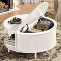 Round Coffee Table, 31.5" Fluted Center Table with Storage, Lift-Top Coffee Table with Adjustable Footpads, Sliding Door, Mid-Century Modern Center Table for Living Room, Small Space (White)