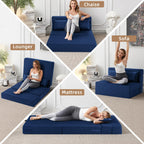 FILUXE Folding Sofa Bed | Convertible Sleeper Chair Bed for Adults, Fold Out Chair to Bed Linen Futon Chair with Pillow, for Home Dorm Apartment RV Living Room, Standard Size, Navy Blue