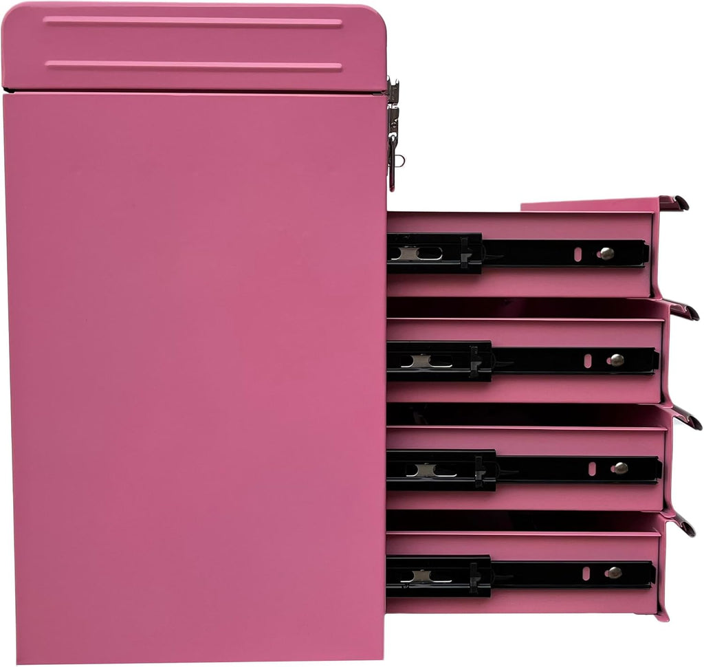 Workington Portable Metal Tool Chest with 4 Drawers, 20" 4-Drawer Tool Chest Cabinet with Ball Bearing Drawer Slides, Steel Tool Storage Box Organizer 4004 Pink