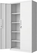 Metal Garage Storage Cabinet with Lock, 71" Tall Steel Storage Locker with 4 Adjustable Shelves, Heavy Duty Metal Cabinet for Garage, Office, Home, 31.5”W × 16.5”D, White