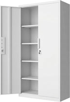 Metal Garage Storage Cabinet with Lock, 71" Tall Steel Storage Locker with 4 Adjustable Shelves, Heavy Duty Metal Cabinet for Garage, Office, Home, 31.5”W × 16.5”D, White