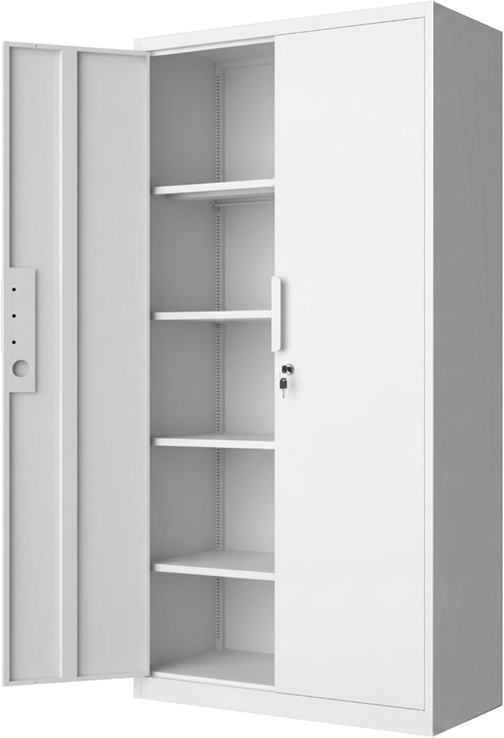 Metal Garage Storage Cabinet with Lock, 71" Tall Steel Storage Locker with 4 Adjustable Shelves, Heavy Duty Metal Cabinet for Garage, Office, Home, 31.5”W × 16.5”D, White