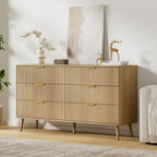 LYNSOM 55" Wide Fluted Dresser for Bedroom with 6 Drawer, Modern Chest of Drawers with Curved Profile Design and Metal Handles, Wood Dresser TV Stand & Storage Organizer for Living Room, Oak