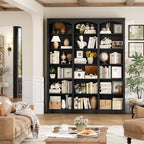FACBOTALL 71" Triple Wide Bookshelf, 6 Tier Tall Bookshelf, Large Book Shelf with Curved Baffle, 63.4" Wide Bookcase with 18 Open Display Shelves for Living Room, Study, Black