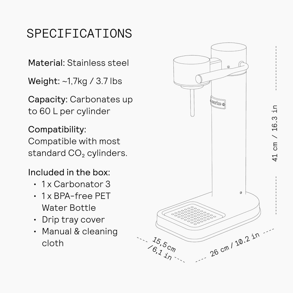 Aarke Carbonator lll with CO2 Cylinder, Sparkling & Carbonation Water Machine, Stainless Steel with PET BPA-Free Reusable Bottle Volume 1L/34 fl oz (Matte Grey)